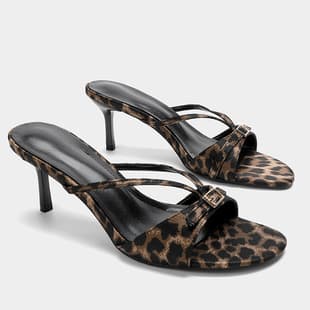 2026 Summer New Women's Shoes Leopard Print Buckle Round Toe Stiletto Heel Sandals Open Toe Slippers High Heel Shoes