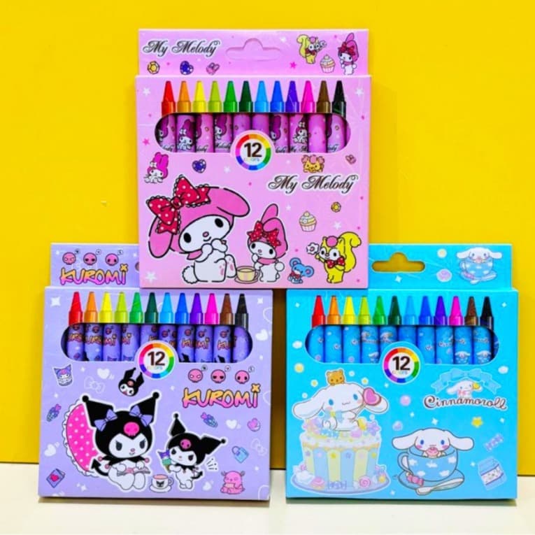 Ready Stock 12-Color Sanrio Cartoon Crayons 802 for Student Kindergarten Prizes