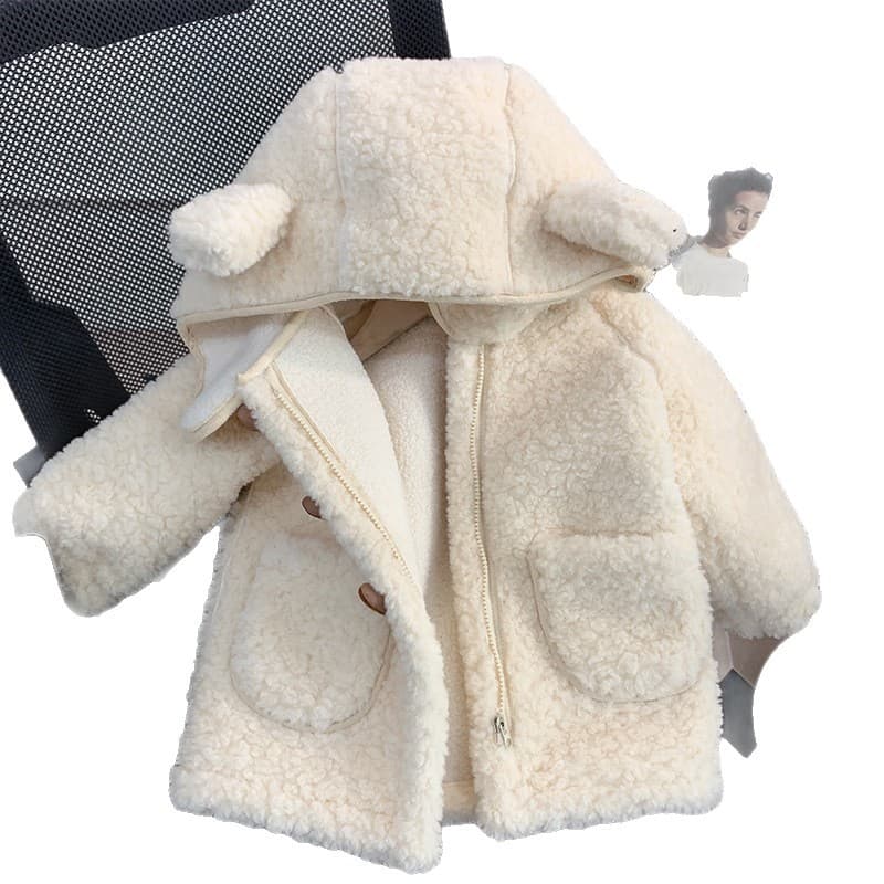 Girls' Coat Autumn/Winter New Fashion Fleece-Lined Kids' Winter Wear Baby Stylish Toddler Knit Top