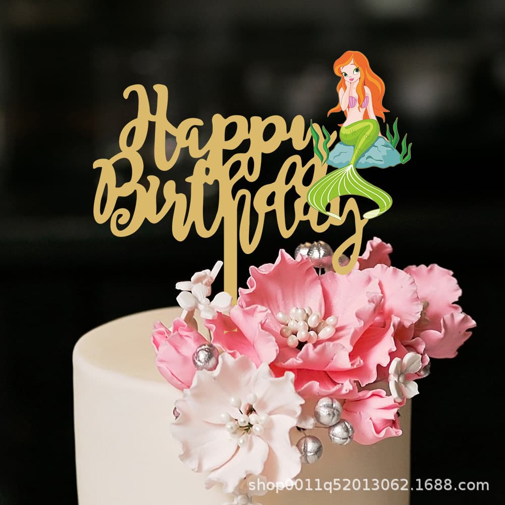 Mermaid Acrylic Cake Topper Happy Birthday Cake Decoration Insert Wholesale