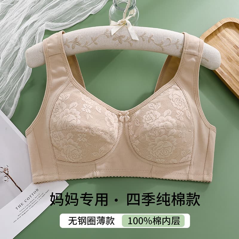 Summer thin bra for middle-aged and elderly women without rims, sponge-free mother's underwear, back-button lace bra 521