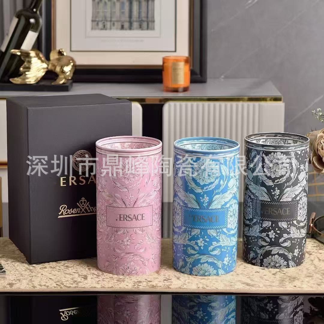 European Light Luxury Vintage Style Home Series Letter Bone China Vase Desktop Entryway Decoration Vase Sample Room Gift Box Set