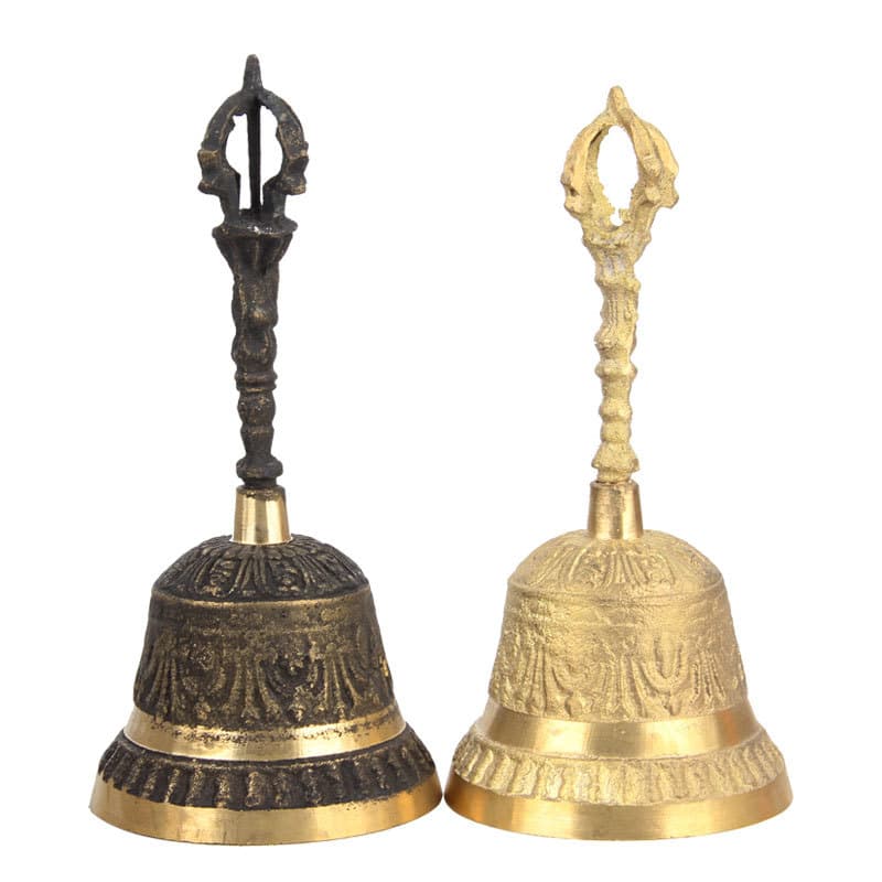 Brass Vajra Bell and Pestle Handheld Chime - Ethnic Musical Instrument, Nepalese Copper Bell Decoration