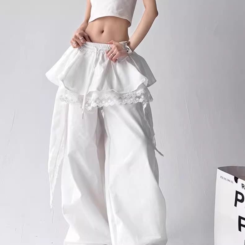 American Retro Summer Women's Workwear Casual Pants Tuck Skirt Design Loose Slim Straight Leg Wide Leg Pants
