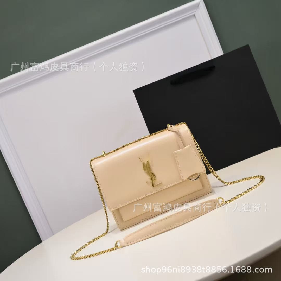 Cross-border Foreign Trade Saint Laurent Sunset Bag Crocodile Pattern Flap Genuine Leather Small Square Bag Chain Shoulder Crossbody Women