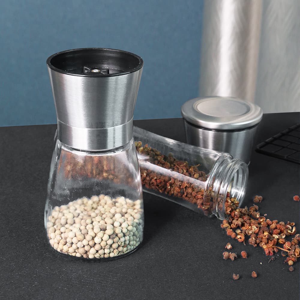 304 Stainless Steel Pepper Grinder Manual Glass Pepper Mill Seasoning Bottle Creative Kitchen Tool