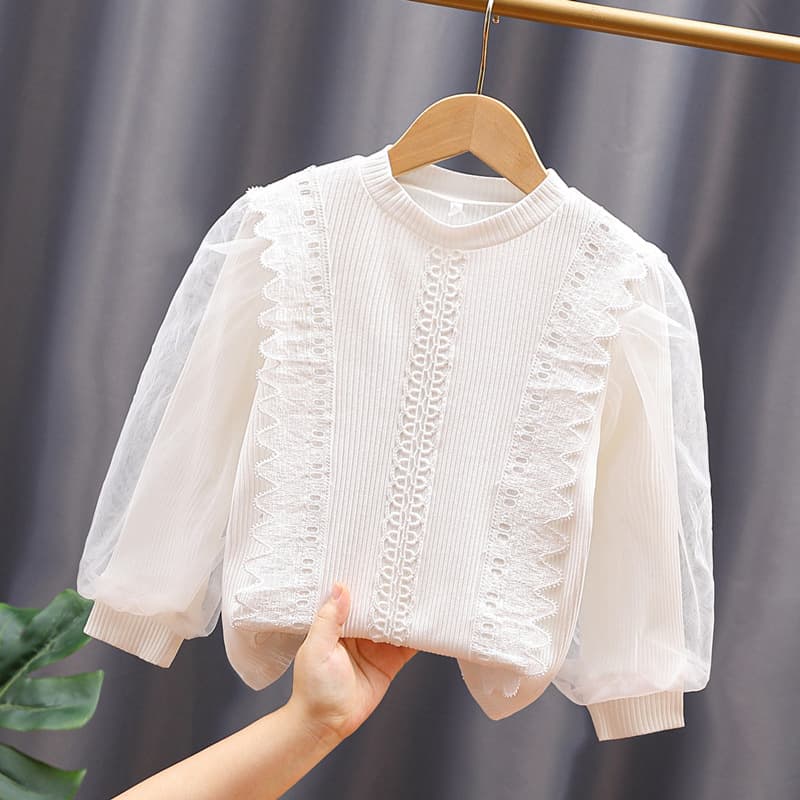 Princess Style Long Sleeve Thin Top Children's Base Shirt Spring Autumn Seasonal Cotton Soft Comfortable Fit for Girls