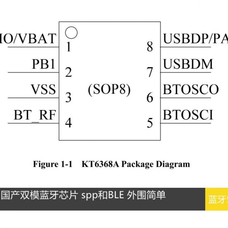 Bluetooth Audio Chip KT6368A Chip IC Module Serial Port 5.1 Dual-Mode BLE SPP Jie Li SOP8 AT Command Transparent