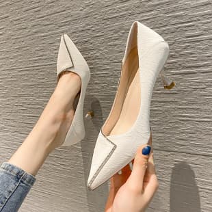 French Pointed Toe Rhinestone Stitched High Heels Women's Snake Print Fashionable Sexy Wine Glass Heel Low Heel Work Shoes