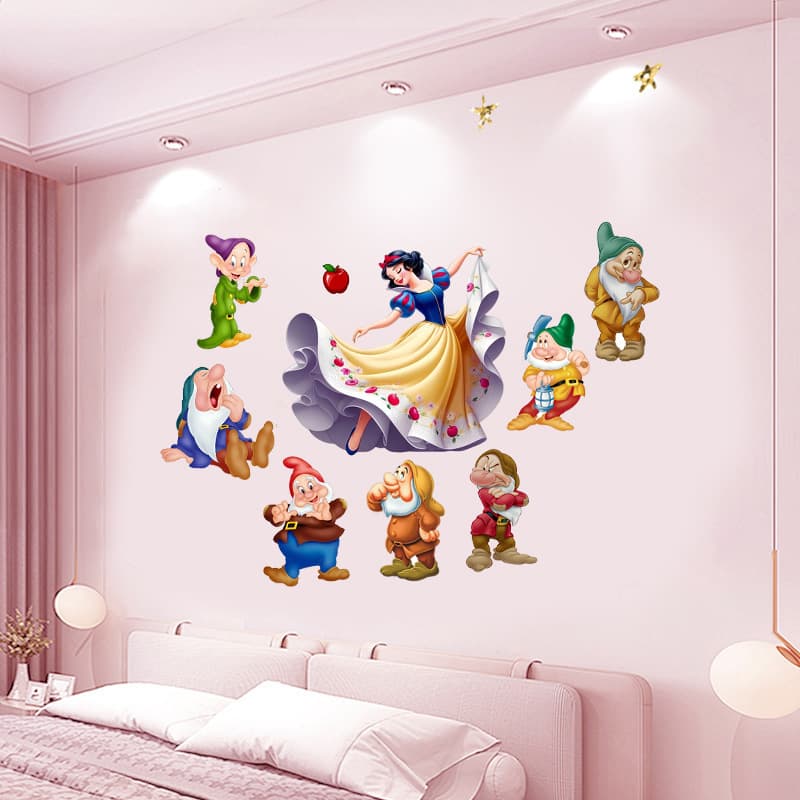 Snow White and the Seven Dwarfs Wall Decal Grass Butterfly Self-Adhesive Sticker Girls Bedroom Decoration Sticker