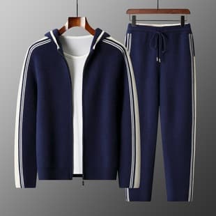 New Men's Wool Sweater Set, Thick Half Turtleneck Zip Cardigan, Autumn/Winter Casual Knit Base Layer