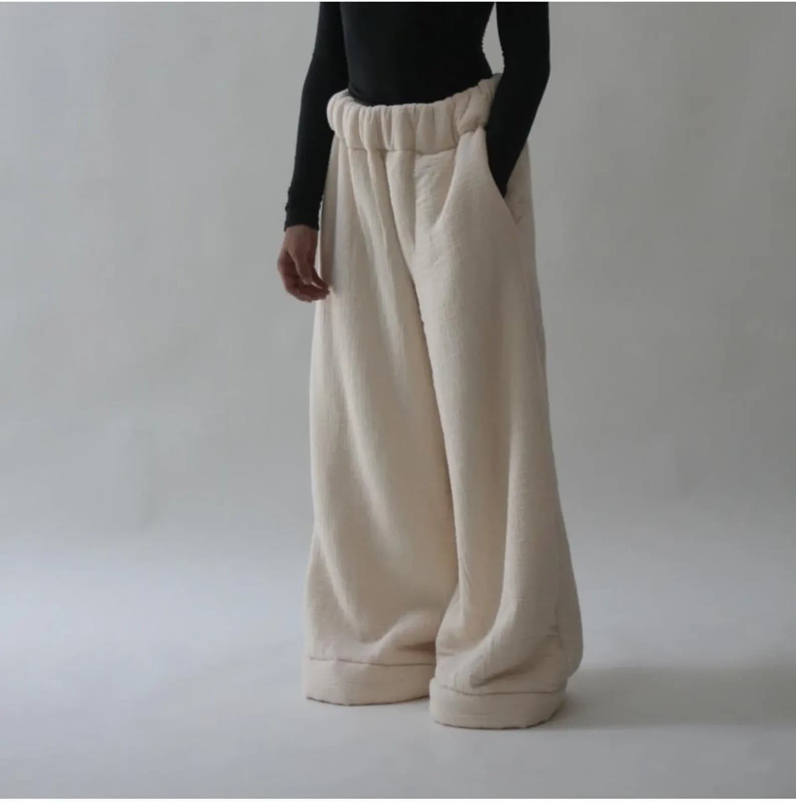 European and American Cross-Border Winter New Warm Sherpa Pants Women's Street Fashion Casual Loose Wide-Leg Solid Color Trousers