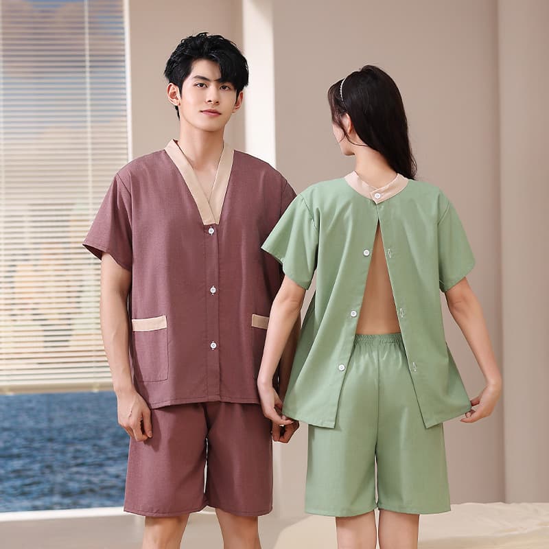 Moxibustion Suit TR Wrinkle-Resistant Front and Back Button Physiotherapy Suit Cardigan Open Back Gua Sha Acupuncture Massage Health Sauna Cardigan Suit