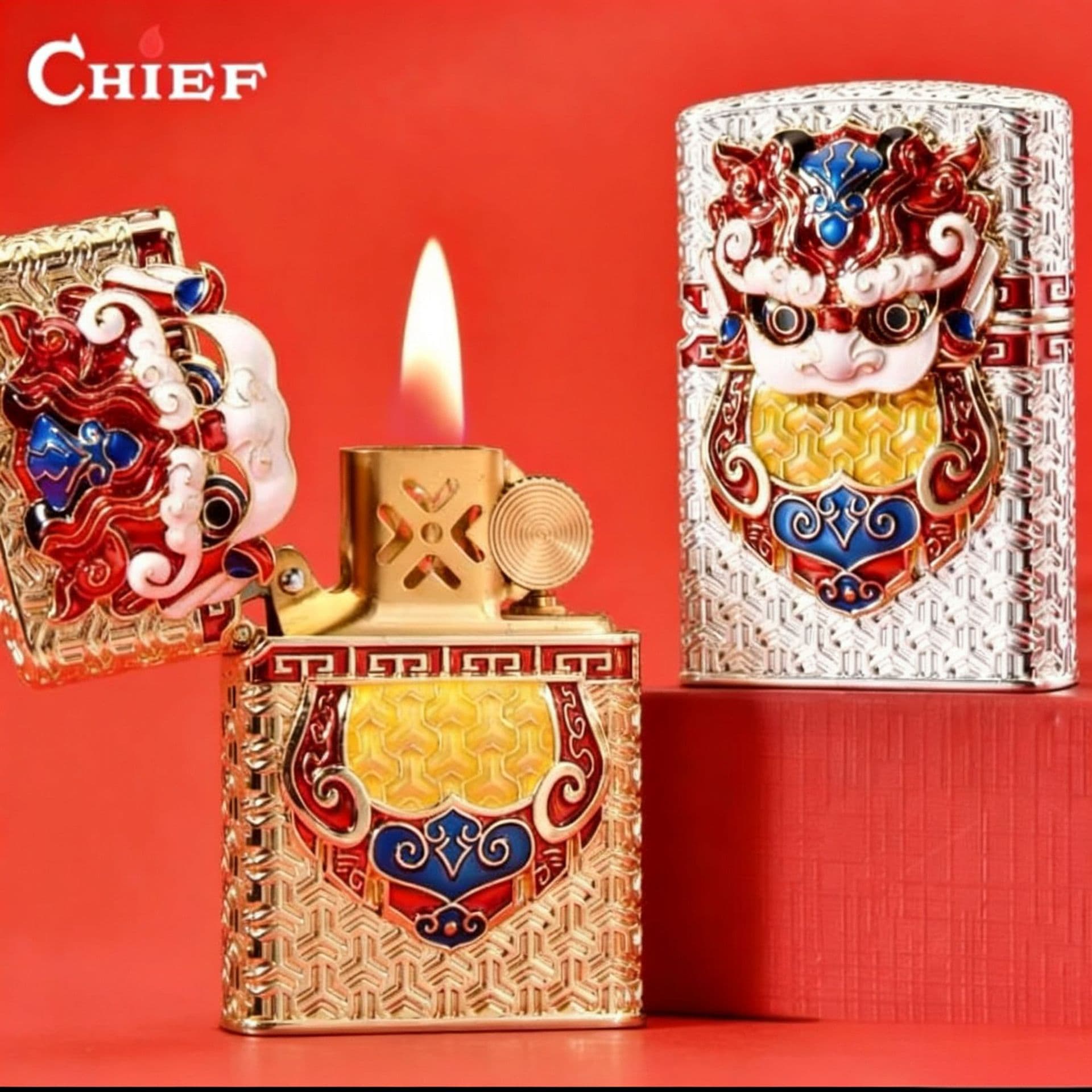 CHIEF Chief Kerosene Lighter High-End Heavy Armor Lion Enamel Brass Armor Windproof Lighter Second Generation