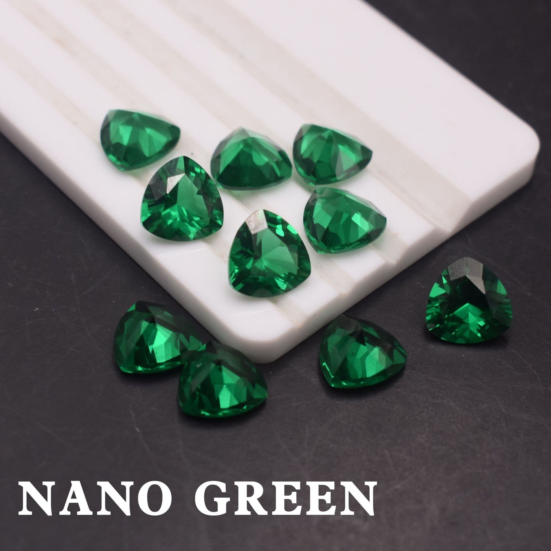 NANO GREEN Emerald Fat Triangle Gemstone Loose Stone for Wax Setting Jewelry Side Stone