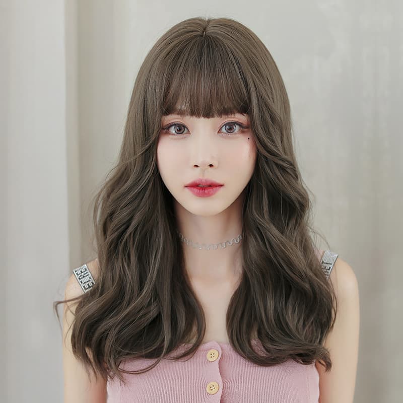 Factory wig female long hair natural full head cover long curly hair air bangs fluffy fashion medium long hair wholesale