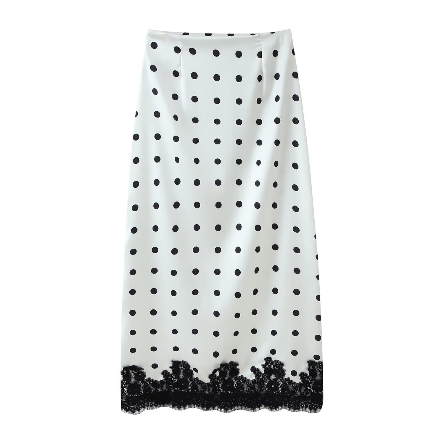 Women's Lace Trim Polka Dot Satin Skirt - Wholesale for European and American Markets