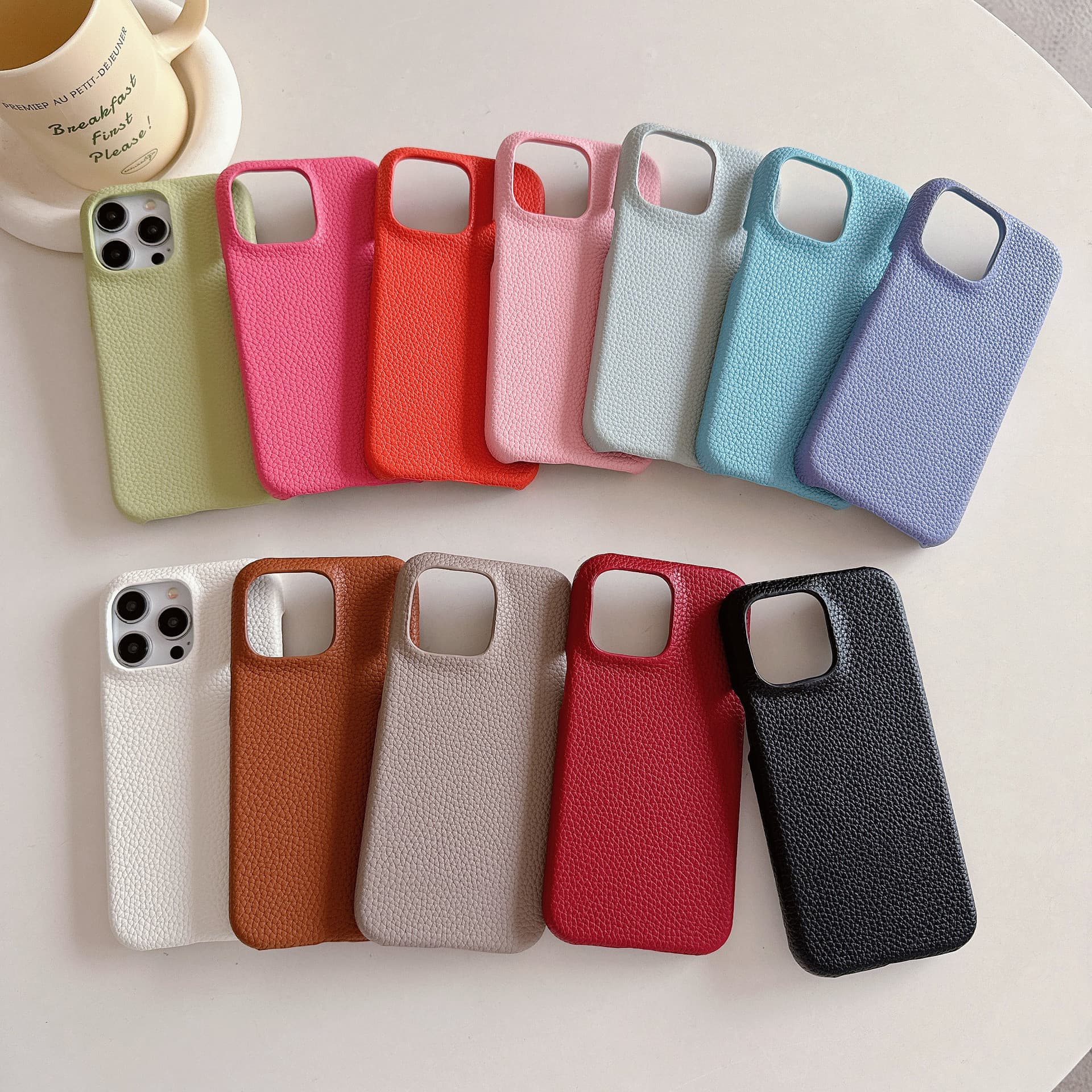 New genuine leather feel protective case for iPhone 17, compatible with iPhone 11/12, pebble grain half-wrap hard case