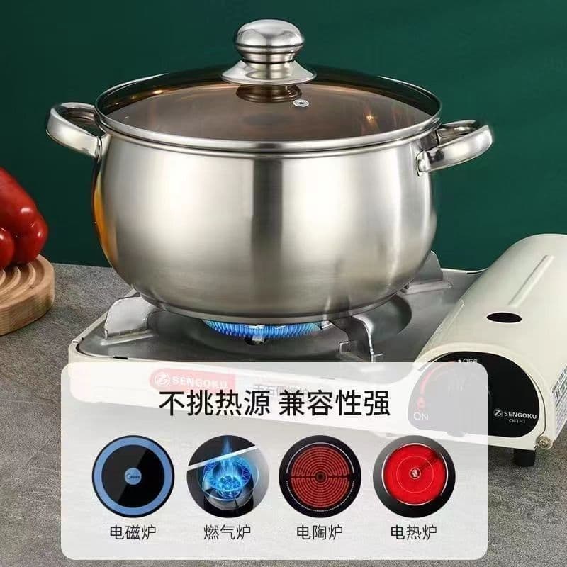 Thickened stainless steel soup pot with composite bottom, thickened stew pot, suitable for camping, outdoor use, and home use. Mingzhu soup pot.