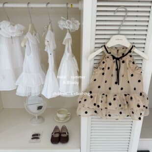 [Le En Baby] French Polka Dot! 2026 Girls Summer Sweet Fairy Polka Dot Halter Dress Backless Dress