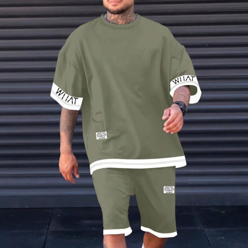 TEMU Summer 3D Print Effect T-Shirt and Shorts Two-Piece Set for Men, Simple Solid Color Casual Trendy 3D Set
