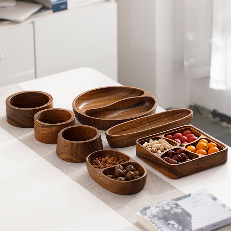 Japanese-style Walnut Fruit Plate Dried Fruit Storage Box Creative Home Candy Box Dried Fruit Plate Wholesale