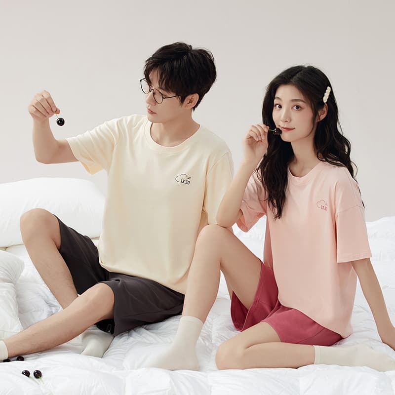 Summer Class A Antibacterial Couple Pajamas Cotton Short Sleeve Men's and Women's New Thin Set Homewear Spring and Summer