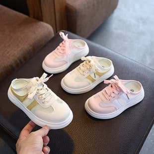 2026 Summer Kids Shoes Girls Breathable Half Slip-on Sports Shoes Fashion Board Shoes Mesh Toddler Half Slippers Casual Shoes