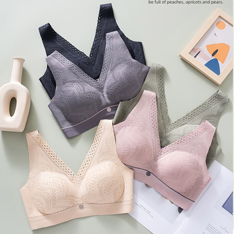 Large Chest Minimizing Fixed Cup Wireless Underwear Women Lace Seamless Push-Up Side Boob Control Soft Support Full Cup Bra