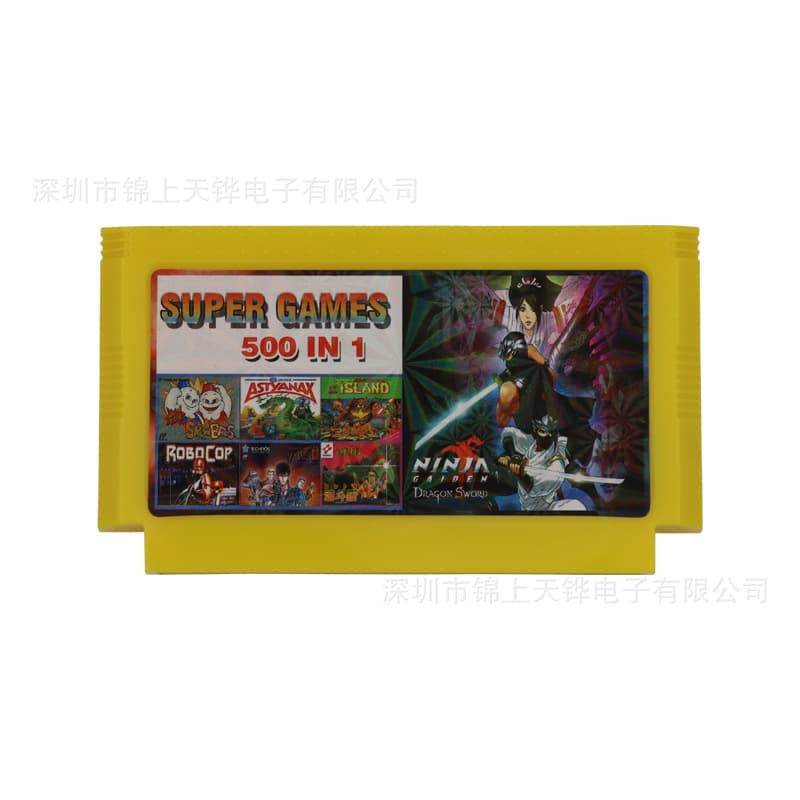 Cross-border exclusive 8-bit TV Famicom (FC) game cartridges, 500-in-1 game cartridges, retro yellow cartridges, Contra.