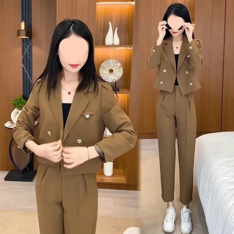Blazer Women's Spring and Autumn New Style Petite Fashion High-End Long-Sleeved Suit Pants Suit Spandex