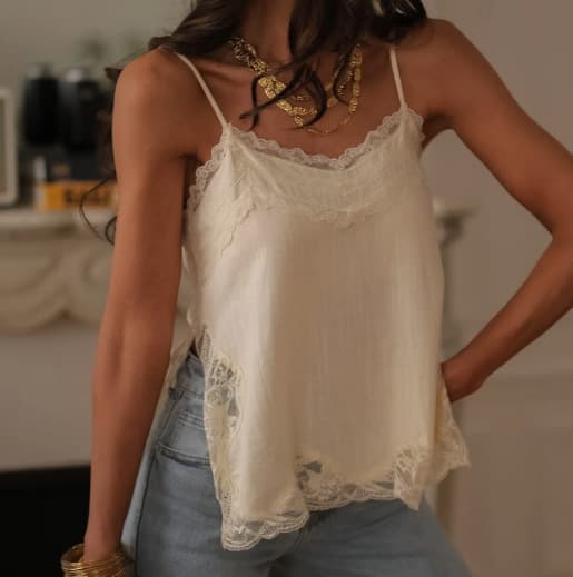 Women's Lace Cotton Linen Camisole Tank Top – Summer French Pure Desire Design Top for European and American Export