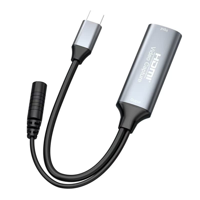 Type-C to HDMI Video Capture Card with Microphone Mixing, Capture Card with Mic Audio, 4K