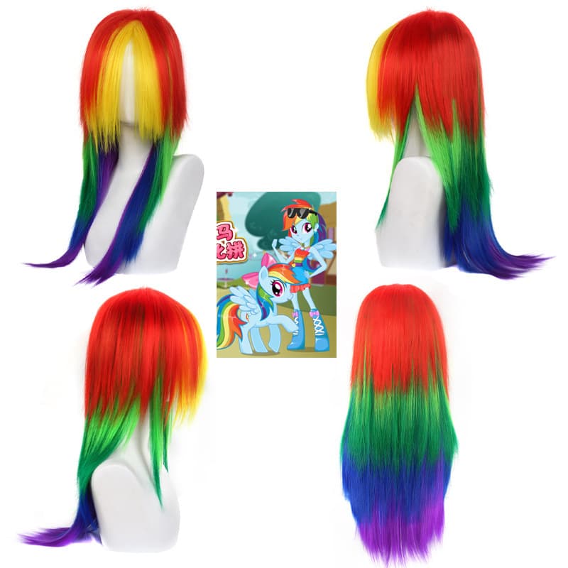 In Stock My Little Pony Rainbow Seven Color Cosplay Wig Anime Fake Hair Factory Direct Sales