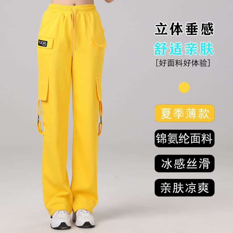 New Spring/Summer Square Dance Outfits: Versatile Trendy Casual Pocket Cargo Pants, Loose Fit Jogger Pants for Women