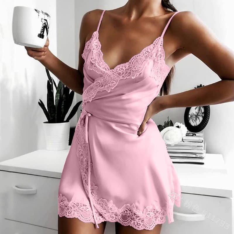 Cross-border sales of European and American foreign trade suspender nightgown women's elastic nightgown underwear home pajamas satin fun