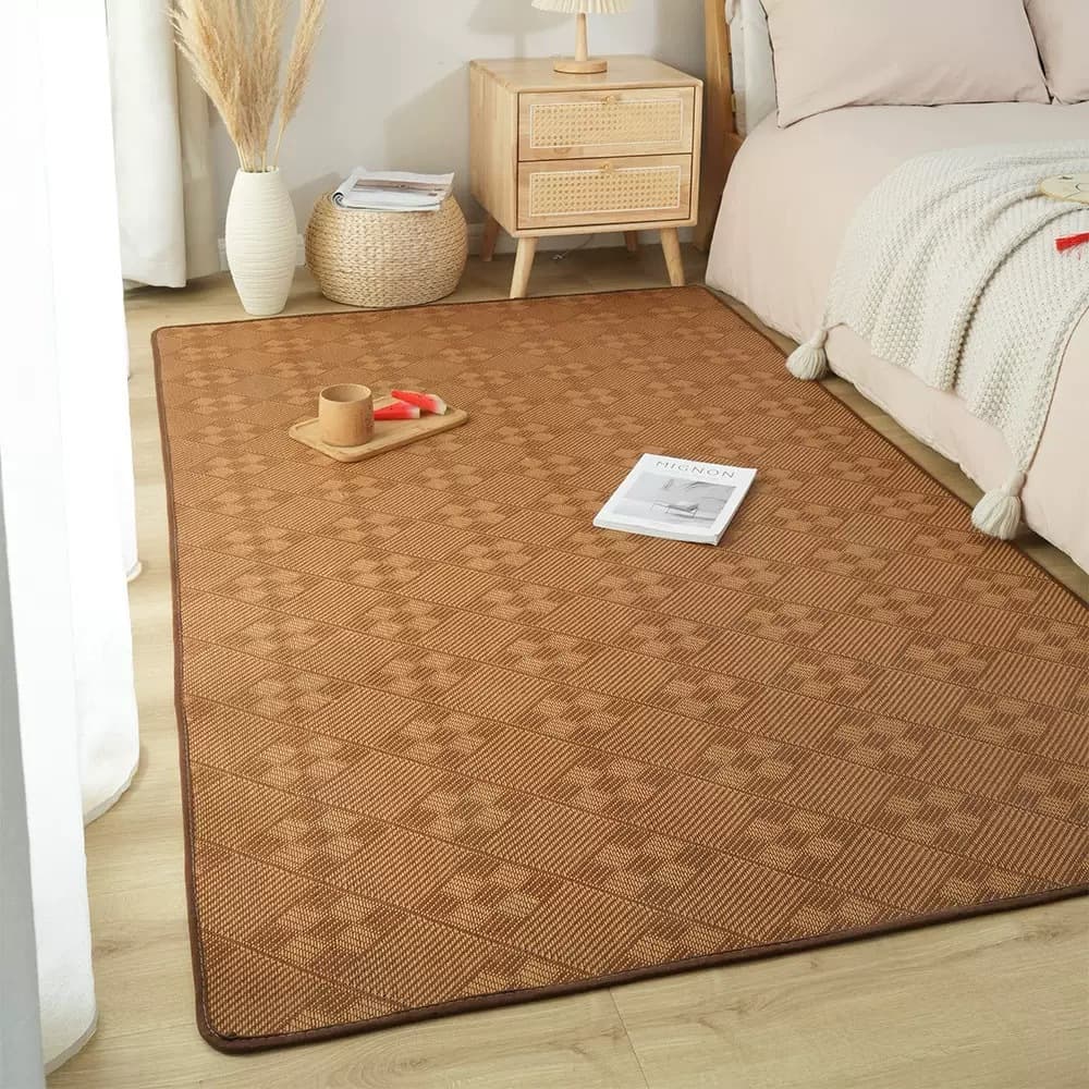 Summer Household Japanese-Style Cooling Mat Carpet, Easy-Care Balcony Non-Slip Carpet, Room Bedroom Bedside Carpet