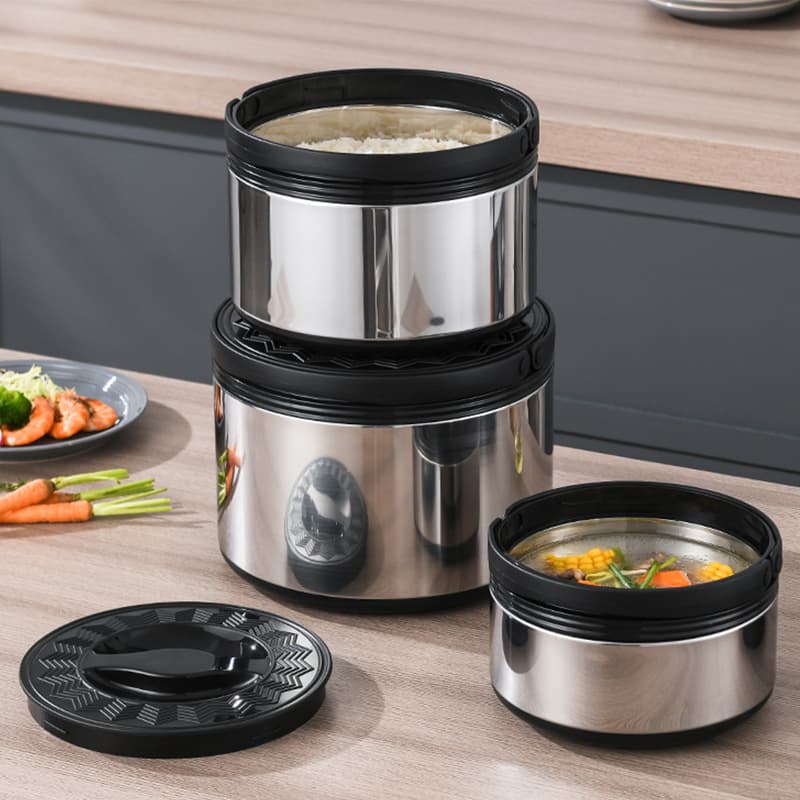 Export Stainless Steel Double-Layer Handled Insulated Pot, Large Capacity Insulated Lunch Box Thermos, Home Use Fresh-Keeping Pot Three-Piece Set
