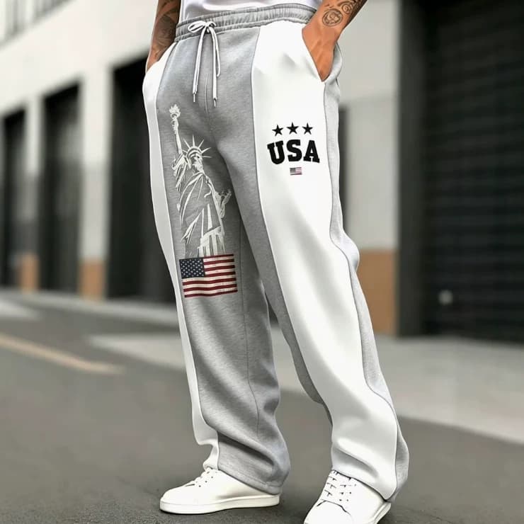 Cross-border Amazon American spring and autumn men's trousers, loose trendy trousers, light and mature casual straight-leg trousers, sports pants with contrasting colors
