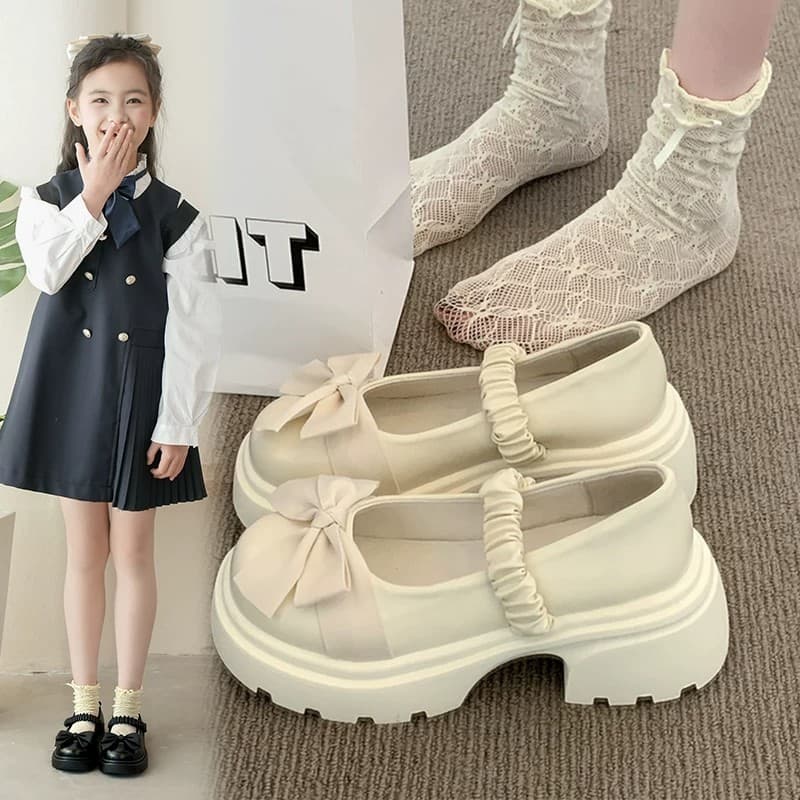 Girls' Leather Shoes 2026 Spring/Autumn New Style Fashion Butterfly Knot Children's Princess Shoes Soft Sole Versatile for Middle and Big Kids