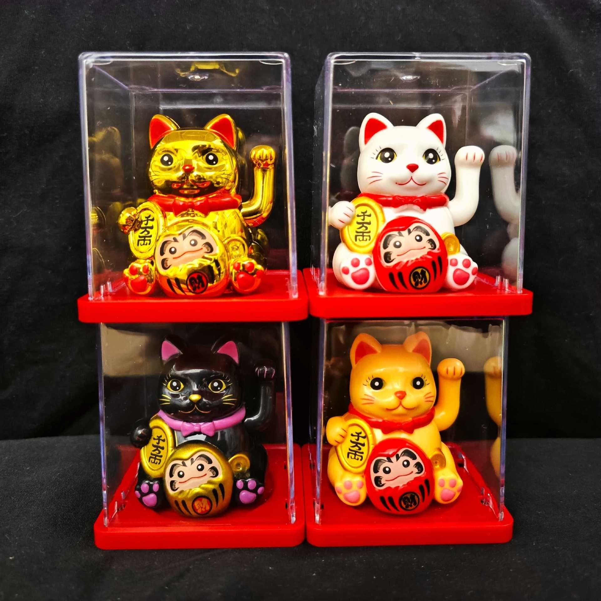 Creative 2-inch solar-powered Maneki-neko with automatic waving, attracting wealth from all directions, for office desk or cashier counter decoration