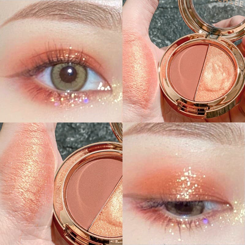 Ming Xizhi two-color eyeshadow palette earth-colored pearlescent matte golden glitter polarized portable pumpkin color eyeshadow palette cross-border