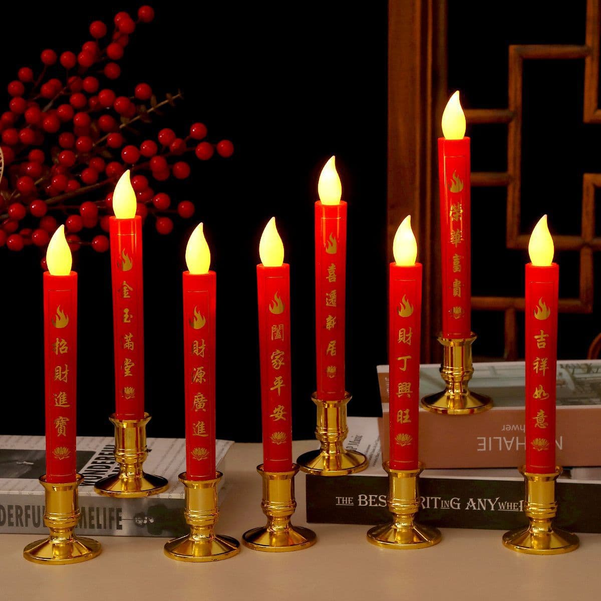 LED simulation electronic fortune candle lamp household plug-in candlestick God of Wealth everlasting lamp swing battery candle lamp cross-border