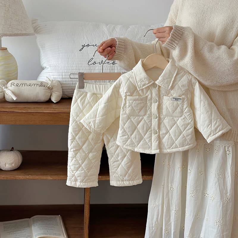 Baby Clothes Autumn Winter Quilted Split Set Boys Stylish Warm Thin Cotton Quilted Plaid Two-Piece Set