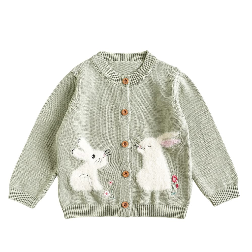 Cross-border ins girls' sweater new cute cartoon rabbit knit top baby sweater stylish cotton yarn cardigan