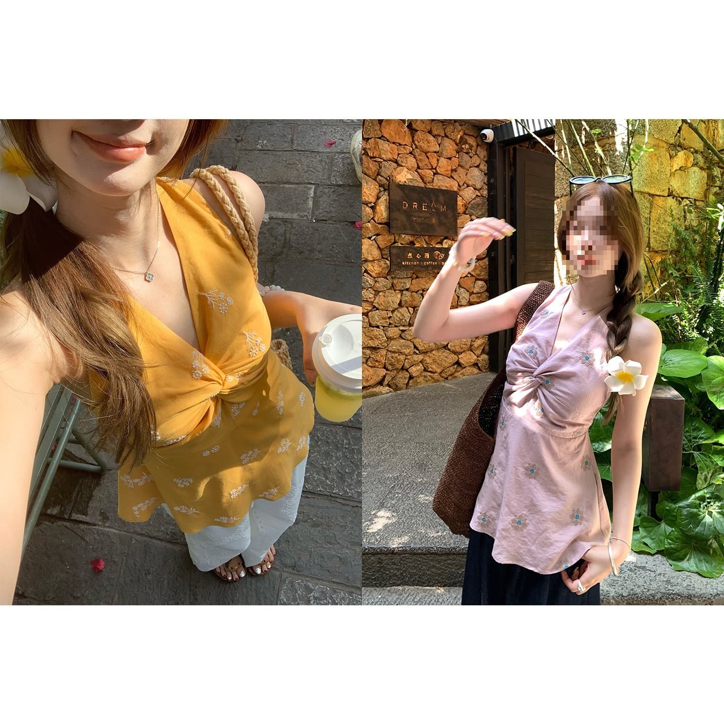 im Direction Yamazakura Maniman~ V-Neck Twisted Sleeveless Top Women Summer Embroidery Waist-Nipped Halter Top