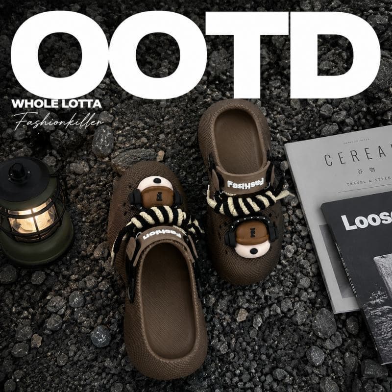 Fashionable Headphone Dog Men's Summer Slides, Croc-Style Sandals, Outdoor Sports 2-in-1 Beach Shoes