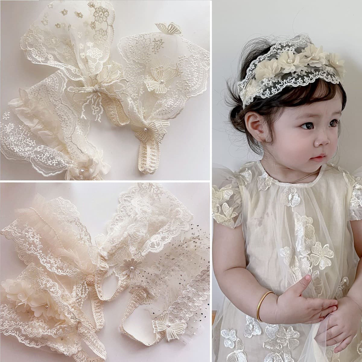French retro pastoral style hollowed-out lace wide version cute headband for toddlers and babies girls hair accessories