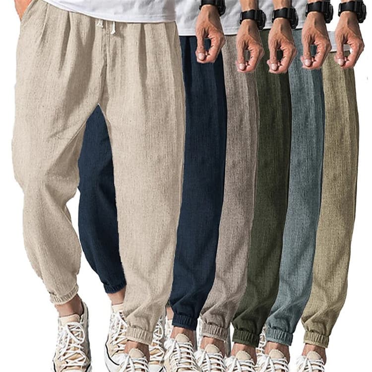 Linen Pants for Men Summer Fashion Loose Straight Casual Trousers Thin Breathable Versatile 9/10 Length Cotton Linen Pants