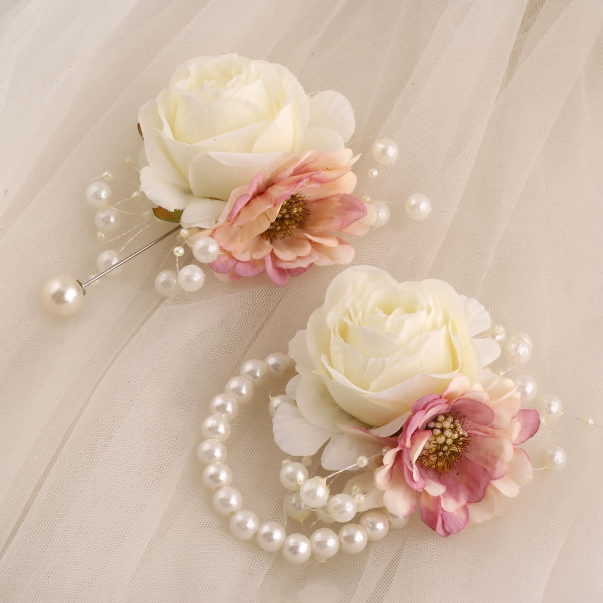 Amazon Sourced Beaded Simulated Rose Wrist and Chest Flower Sets for Parties and Weddings